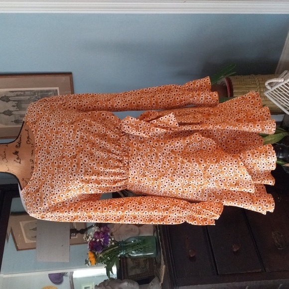 Boutique Dresses & Skirts - Boutique Mustard Yellow and White Floral Print Long Sleeve Faux Wrap Mini Dress